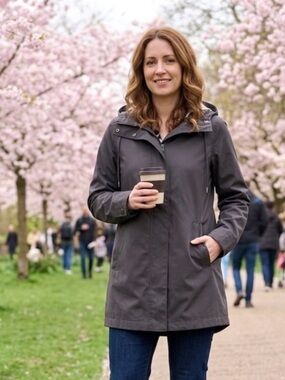 Rip Zone Women's Hooded Rain Jacket Parka Floral Pattern Lined Grey Medium